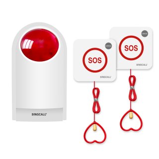 SINGCALL Emergency Strobe Siren Waterproof Pull Cord Panic Alarm System Safety Call Button for Home Factory Hospital Shop Caregiver Alert Pager for Seniors Disabled Patient 1 Siren and 2 Buttons