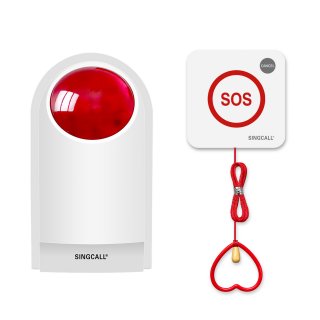 SINGCALL Emergency Strobe Siren Waterproof Pull Cord Panic Alarm System Safety Call Button for Home Factory Hospital Shop Caregiver Alert Pager for Seniors Disabled Patient 1 Siren and 1 Button