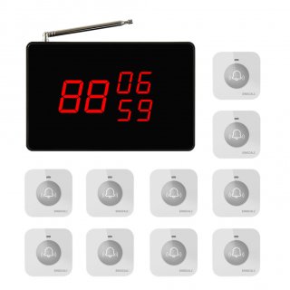 SINGCALL Wireless Restaurant Calling System Waterproof button Small Receiver Big Screen Pack of 10 Pagers and 1 Receiver