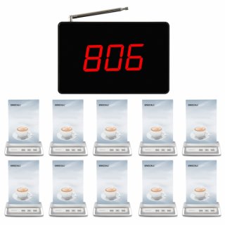 SINGCALL Wireless Restaurant Service Call System, Call Waiter, Pack of 10 Pagers and 1 Receiver