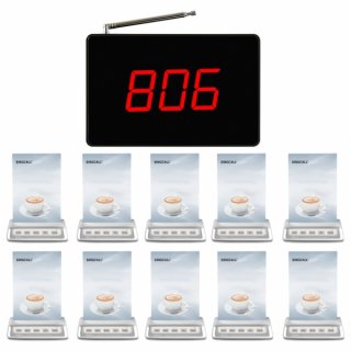 SINGCALL Wireless Calling System, For Restaurant Cafe Pub, Five-button Pager, Pack of 10 Pagers and 1 Receiver