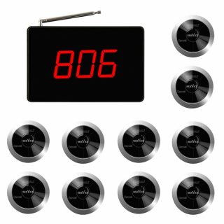 SINGCALL Wireless Restaurant Service Call System Two buttons Pager Service Cancel Pack of 10 Pagers and 1 Receiver