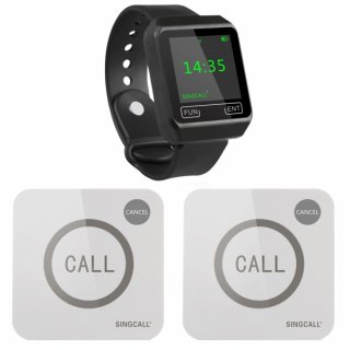 SINGCALL Wireless Calling System,Pager System,Long Distance to Receive,Can be 160ft Indoors,1600ft Outdoors,Pack of 2 Pagers and 1 Watch