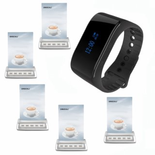 SINGCALL Waterproof Wireless Paging System Restaurant Beepers,Pack of 1 Watch Receiver and 5 Pagers