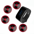 SINGCALL Wireless Calling Bells Service Paging System for Resuaurant Cafe Hotel Factory Club Pack of 1 Watch Receiver and 5 Pagers