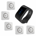 SINGCALL Wireless Service Calling System Home Caring Waterproof Watch Receiver Pager Convenient to Press for Old Aged People for Cafe Hotel Hospital Pack of 5 Buttons and 1 Pc Watch