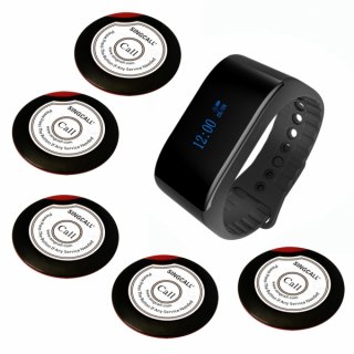 SINGCALL Wireless Calling System Wireless Waiter Service System Waterproof Watch Receiver For Bank Restaurant Cafe Restaurant Hotel Bar Hospital Factory Office 5 Buttons and 1 Watch