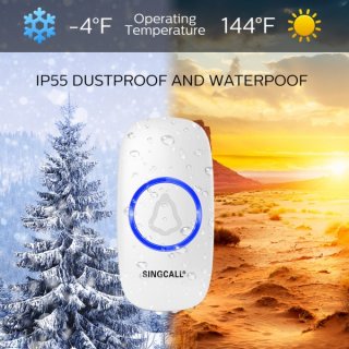 SINGCALL Wireless Doorbell Chime Waterpoof Door Bell 1 Push Button Transmitter