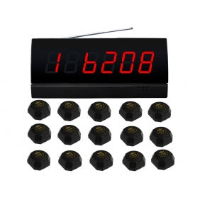 Wholesale SINGCALL.Wireless Table Paging System,for Restaurant.Pack of 15 pcs Black Single Call Bells and 1 pc Display