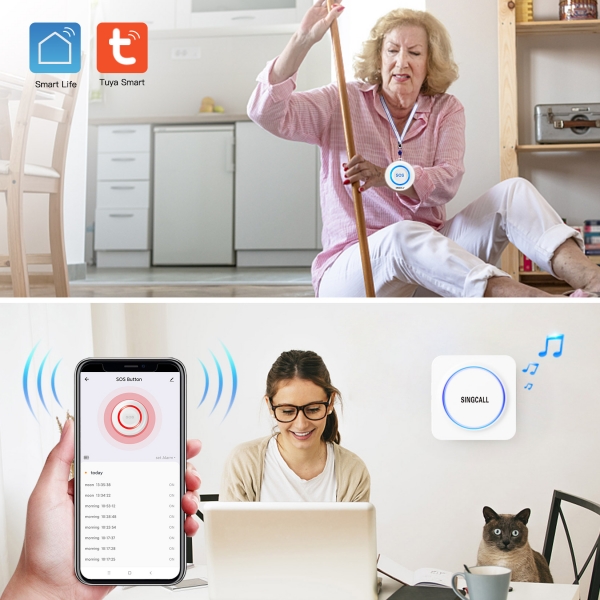 Bouton D'urgence WiFi Tuya Smart SOS - Alerte Sans Fil Pour Personnes âgées, Handicapés, Système D'appel à Distance